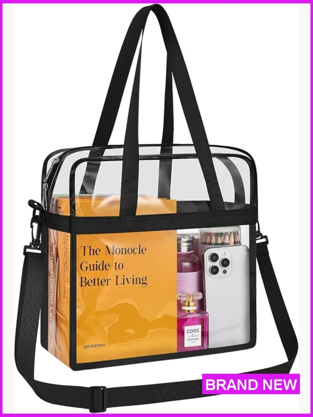 Clear Tote Bag Stadium Approved Crossbody Shoulder Strap Large Capacity PVC